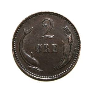 S3 - Denmark 2 Ore 1889 Almost Uncirculated Copper Coin - King Christian IX - Picture 1 of 2