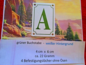 Hausnummer Emaille  A Zusatz grüner Buchstabe weißer Hintergrund 4 cm x 6 cm - Picture 1 of 3