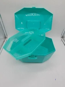 CREATOLOGY CRAFT STORAGE CARRYING CASE TEAL GLITTER PLASTIC - Picture 1 of 5