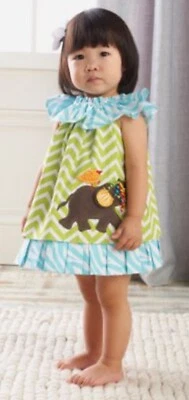 Vestido MUDPIE Safari Elefante Verde Blanco Azul Chevron Niñas Talla 12 18 M Foto 1 de 4