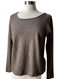 Katia Serafini Sweater Womens 6 M Cashmere Wool Boat Neck Brown Studs Oversized - Picture 1 of 13