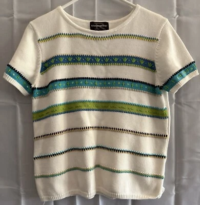 Suéter Vintage Requirements Mujer Manga Corta Rayas Azul Turquesa Cinta Foto 1 de 4