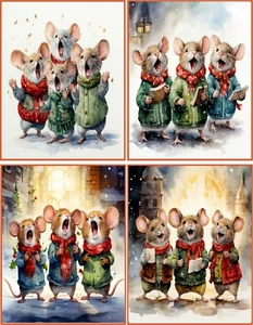 CHRISTMAS HOLIDAY MICE MOUSE SINGING MUSICAL 8 BLANK GLOSSY CARD RED ENVELOPES - Picture 1 of 3