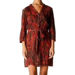 Lucky Brand Long Sleeved Red Paisley Fit Flare Bohemian Rust Dress Size Small - Picture 1 of 10