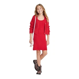 Art Class Girls' Large 10/12 Red Fuzzy Knee Length Sweater Dress & Cardigan Set - Picture 1 of 5