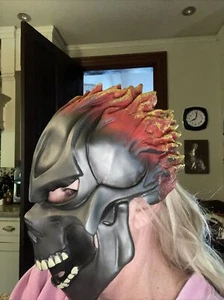 Vintage 2007 Rubie's Halloween Motor Skull Mask Vinyl Mask, Hair On Fire Biker - Picture 1 of 9