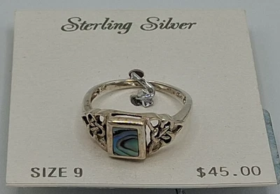 .925 Sterling Silver Ring Square Mother of Pearl Abalone Stone Womens Size 9 NEW - Image 1 of 4