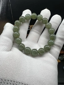 11.6mm Qinghai Lake Water Green Hetian Jade Bracelet 精品青海湖水绿和田玉手串 - Picture 1 of 13