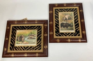 Antique pair of Prints of 1800's Hippopotamus & RHINOCEROS custom framed ,Nice - Picture 1 of 22