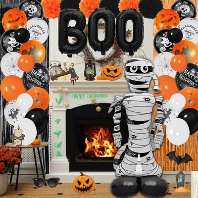 93 Piezas Decoraciones de Halloween 5 Pies Jumbo Globo de Lámina 60 Piezas Globos Lámina Curtai Foto 1 de 4