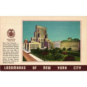 Vintage Linen Postcard New York Hospital Rockefeller Institute NYC - Picture 1 of 2