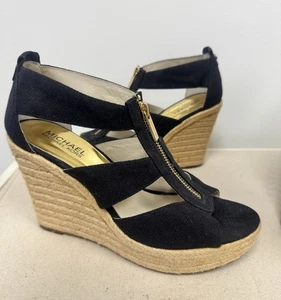 Michael Kors Etta Keilabsatz Jute-Plateausandalen Schuhe schwarz Damengröße 8 - Bild 1 von 6
