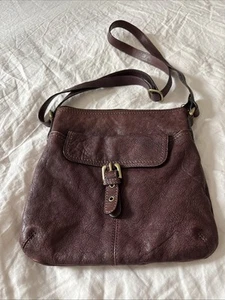 M&S Distressed Leather Crossbody Strap Zip Handbag Chocolate Burgundy Wine Brass - Picture 1 of 22