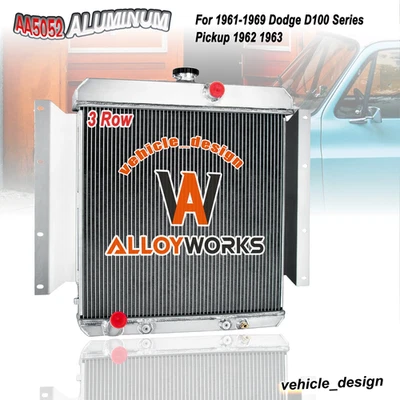 3Row Aluminum Radiator For 1961-1969 62 63 Dodge D100 Series Pickup V8 5.2L - Image 1 of 4