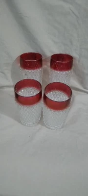 Indiana Glass Ruby Flashed Diamond Point Old Fashioned Tumblers SET OF 4 GLASSES - Image 1 of 4