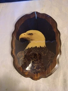 VTG American Bald Eagle Wood Hanging Wall Plaque-Resin Over Wood 11.7"Hx8.5"W - Picture 1 of 12