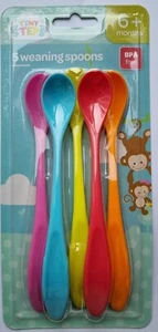 Baby Weaning Feeding Spoons Boys Girls Long Handle 5 Pack Curved BPA Free - Picture 1 of 2