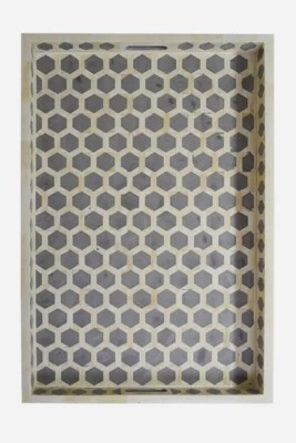 Bone Inlay Hexagonal Design Tray in Grey Color - Image 1 of 4