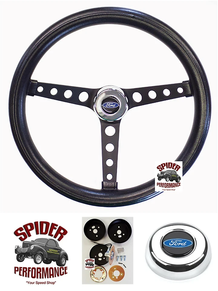1961-1964 Ford F100 F250 F350 steering wheel BLUE OVAL 14 1/2" CLASSIC BLACK - Image 1 of 4