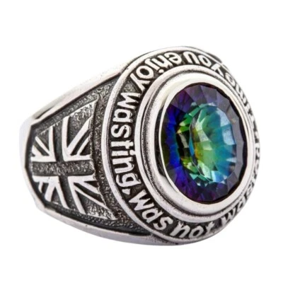 925 Sterling Silver Mystic Quartz Union Jack Flag Ring British United Kingdom - Image 1 of 4