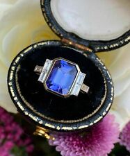Art Deco Emerald Cut Sapphire Lab Created Diamond 14Ct White Gold Filled Ring