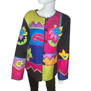 Vintage 90s Julia Kim Art to Wear Colorful Geometric Patchwork Jacket sz L - Picture 1 of 5
