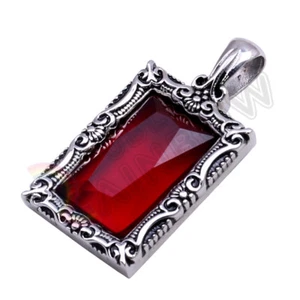 P35 Men Stainless Steel Gold Silver Red CZ Pendant - Bild 1 von 5