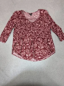 TORRID Women's Top Size 00 Pink Floral Gathered Button Up Blouse 3/4 Sleeve - Picture 1 of 13