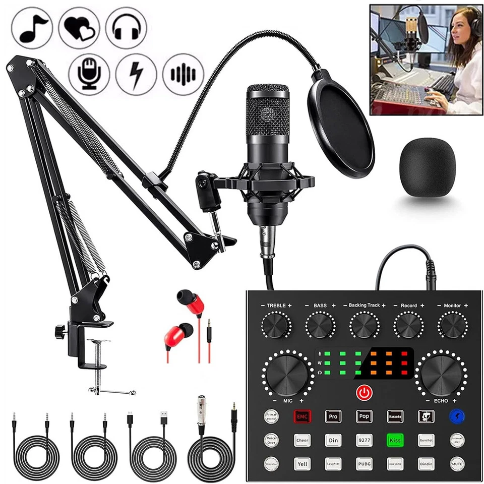 Podcast Equipment Bundle Home Studio Recording Kit Music Mixer Headphones BM-800 - Image 1 of 4