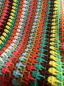 Vtg Crochet Roseanne Afghan Lap Quilt Blanket Throw 55”x95” Rainbow Color Stripe - Picture 1 of 16