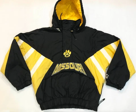 Vintage Starter Missouri Tigers Half Zip Pullover Hoodie Puffer Jacket M Black Cover