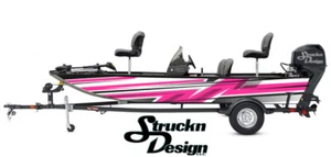 Gray Pink Zig-Zag Stripes White Design Wrap Fishing Bass Boat Vinyl Decal USA - Picture 1 of 1