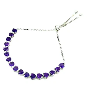 Sterling Silver Bracelet Amethyst Genuine Natural Mined Gems up to 10 Inch - Picture 1 of 24
