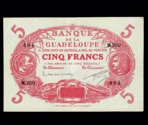 GUADELOUPE 5 FRANCS 1901 ND P-7c 1934 - 1943 VF+ - Picture 1 of 4