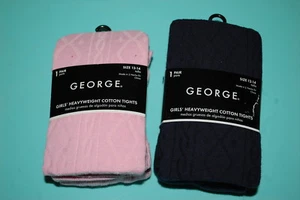 Girls 2 PAIR LOT HEAVYWGHT COTTON TIGHTS Cable Knit PINK & NAVY BLUE Size 12-14 - Picture 1 of 1