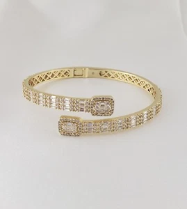 Men Women 14K Gold Plated Pave Cz Cuff Bangle Bracelet - Picture 1 of 1