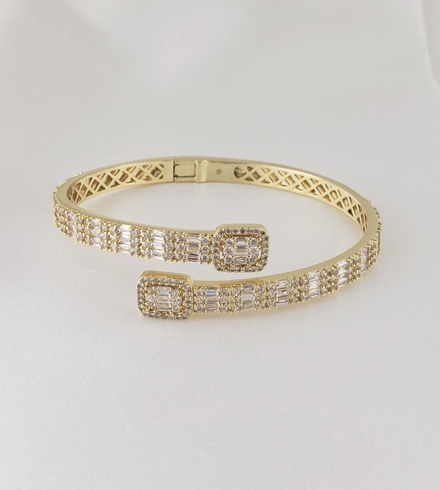 Men Women 14K Gold Plated Pave Cz Cuff Bangle Bracelet - Image 1 of 1