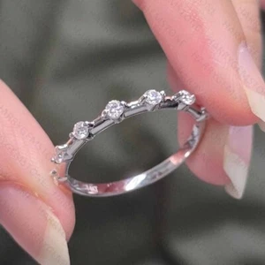 0.21Ct Round Cut Lab Grown Diamond Pave Half Eternity Wedding Band 950 Platinum - Picture 1 of 12