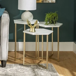 EVKA - White Coffee Table, Bedside Tables Set of 3, Sofa Side Table, Side Table - Bild 1 von 8