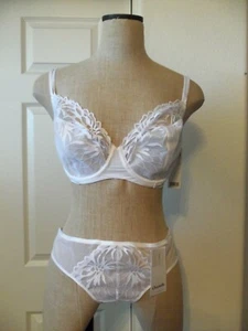 Chantelle SHADOWS White Embroidered 12A1 3 Part Plunge UW Bra 34DDD 12A9 Thong L - Picture 1 of 11