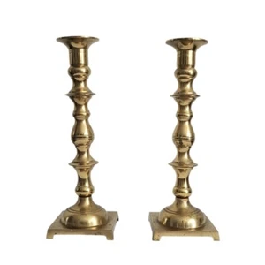 Vtg Brass Taper Candle Holder Set Of 2 Japan Unpolished Gold Tone Candlestick  - Picture 1 of 16