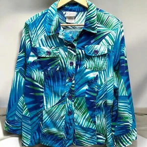 Chaqueta ligera de mezcla de lino con estampado tropical azul y verde Company Collection - Imagen 1 de 6