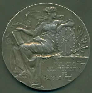 ROSARIO - SANTA FE PROVINCE - ARGENTINA 1909 HUGE SILVERED BRONZE MEDAL POLICE - Picture 1 of 2