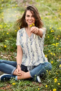Blusa estampada Cheer con estampado floral, lana blanco-azul. ¡¡¡NUEVO!!! OFERTA%%% - Imagen 1 de 5