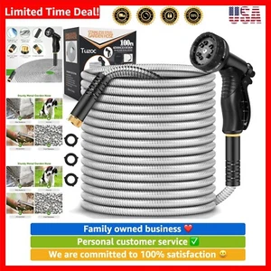 Durable 100FT Heavy-Duty Metal Garden Hose with Ergonomic Nozzle & Flexibility - Picture 1 of 9