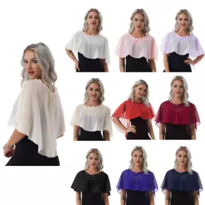 Poncho de chifón con apliques de encaje para mujer encogerse de hombros boda novia capa bolero de hombro - Imagen 1 de 20