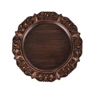 Dark Brown 6 Round 13" Aristocrat Style Acrylic Charger Plates Embossed Rim - Picture 1 of 9
