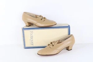 NOS Vtg 90s Streetwear Womens 8.5 3A Braided Leather Chunky Heel Shoes Taupe USA - Picture 1 of 10