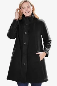 Woman Within schwarzer Fleece Swing Trichterausschnitt Mantel Größe 1X 22/24 warm Herbst Winter - Bild 1 von 13