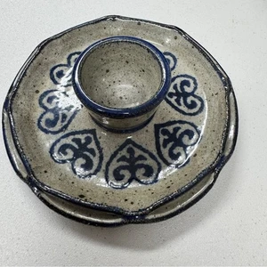 Vintage Eierbecher oder Kerzenständer Keramik blau gesprenkelt Wohndeko MS - Bild 1 von 6